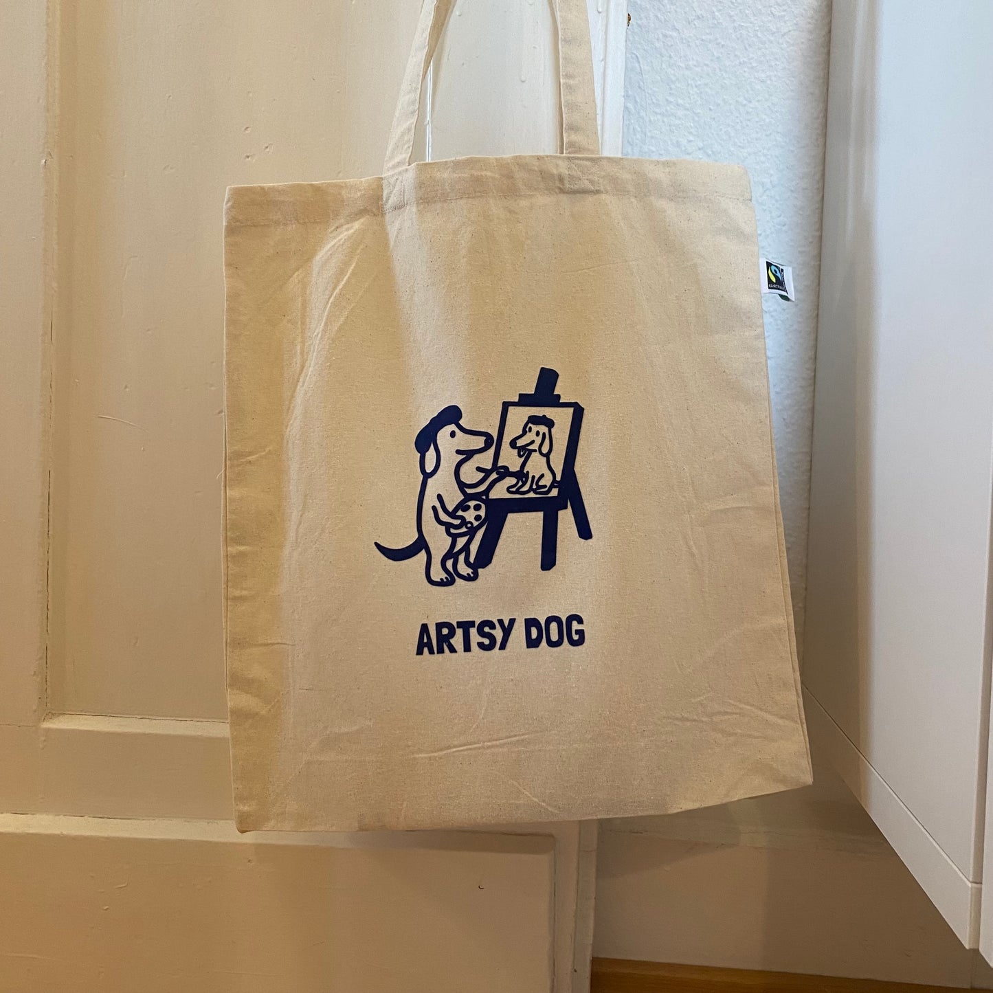 Bio-Fairtrade Baumwoll Shopper „Artsy Dog“ blau